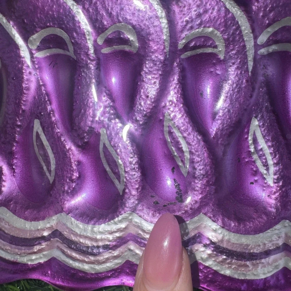 Fused Art Glass Ribbon Candy Tray Blue Magenta Silver Christmas Candy Dish Set